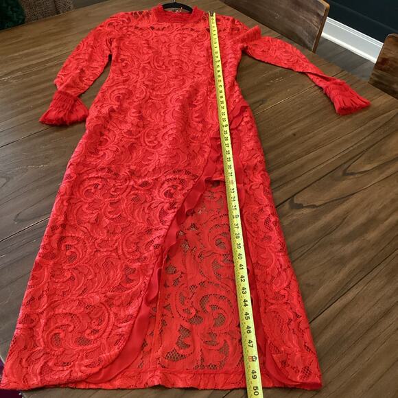 Alexis Red Fala Lace Sheath long sleeve cocktail formal Midi dress L - Picture 8 of 11